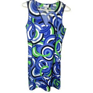 Jude Connally Blue and Green Swirl Midi Dress